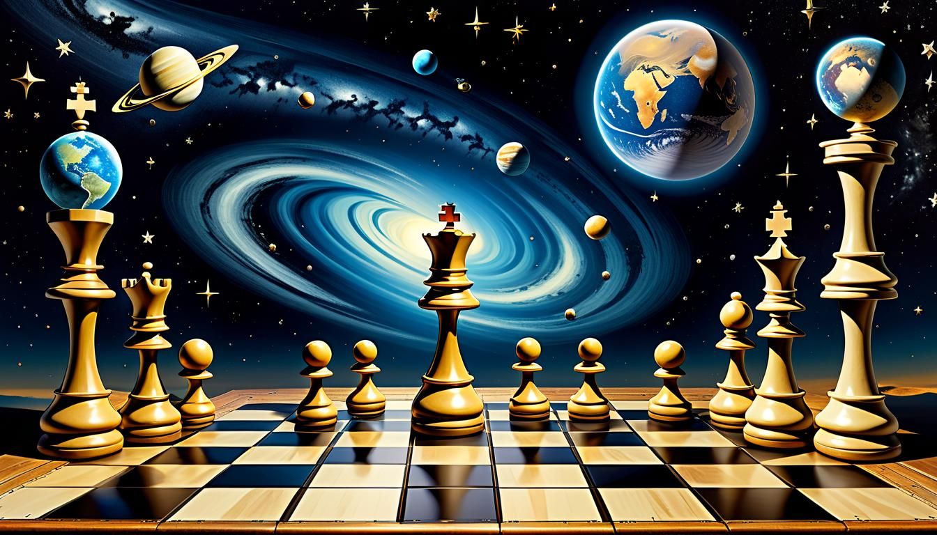 Cosmic Chessboard in Salvador Dali Style