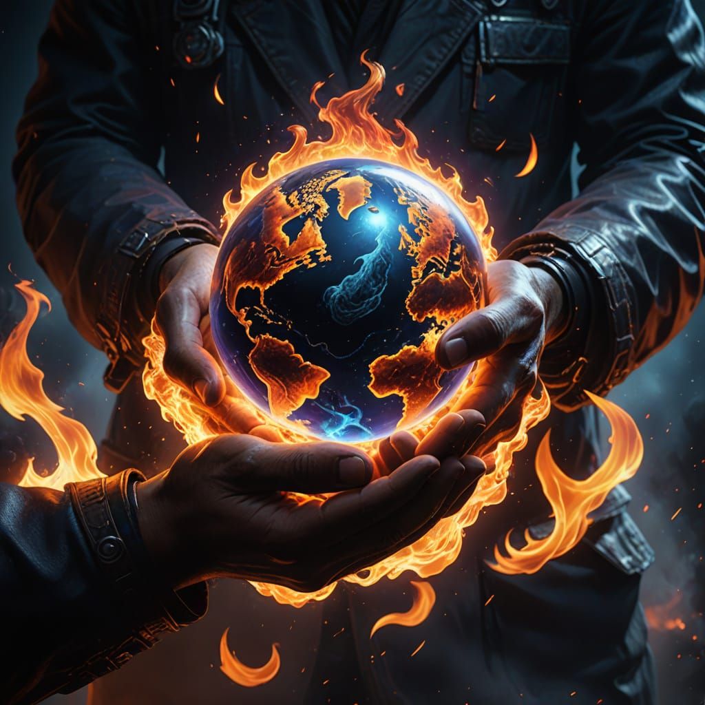 Males Hold Blazing Planet Earth in Deep Space