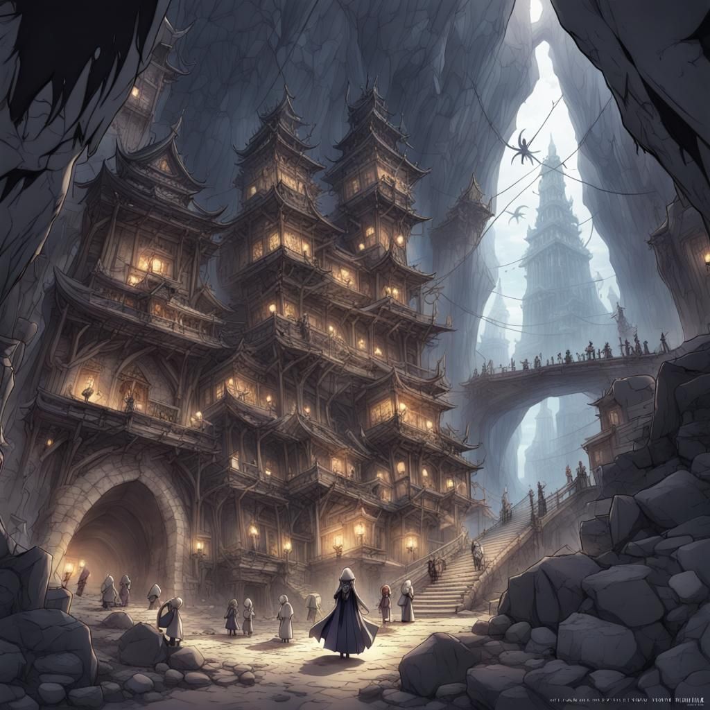 Dark Fantasy Witch City in Spiderweb Cavern