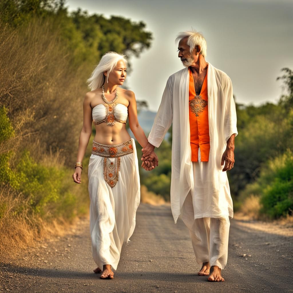 Asian Woman and Greek Man in Hyperrealistic Style