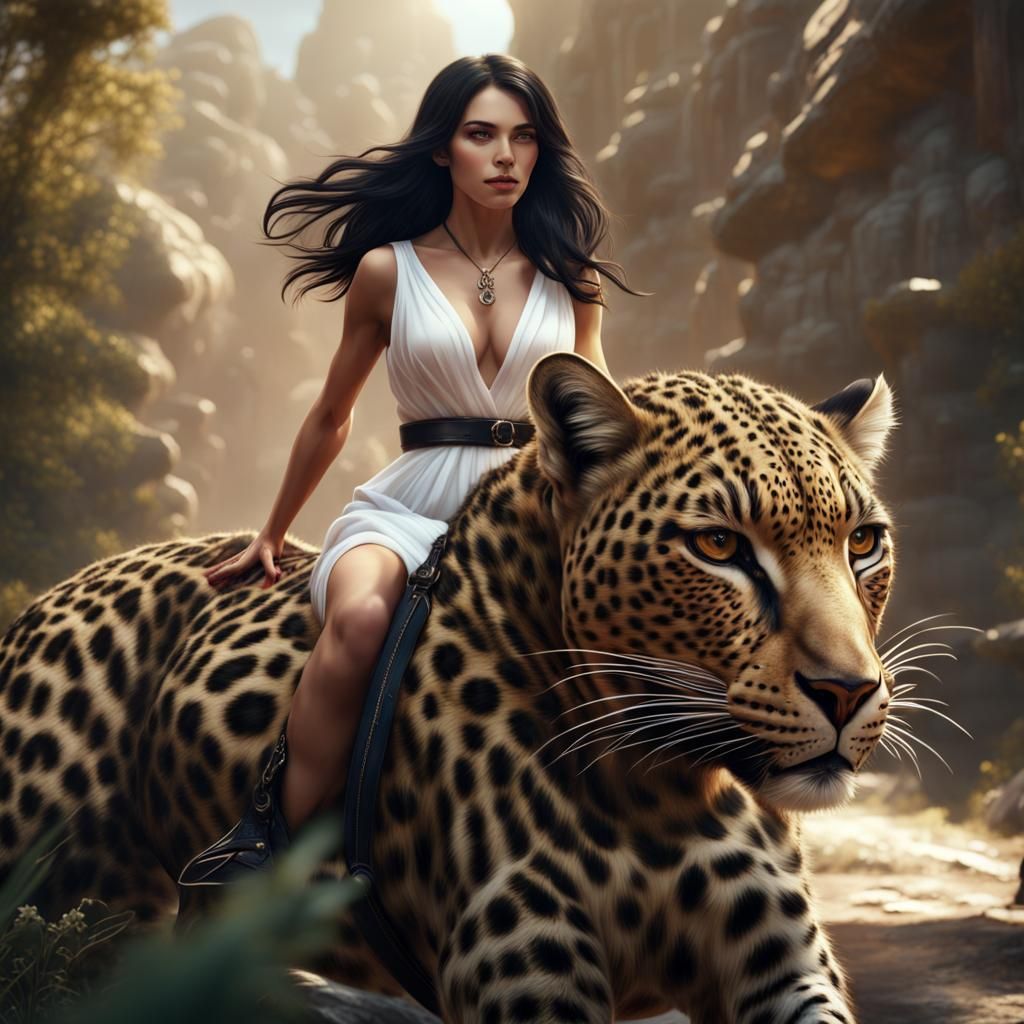 Girl Rides Leopard in Detailed Fantasy Art