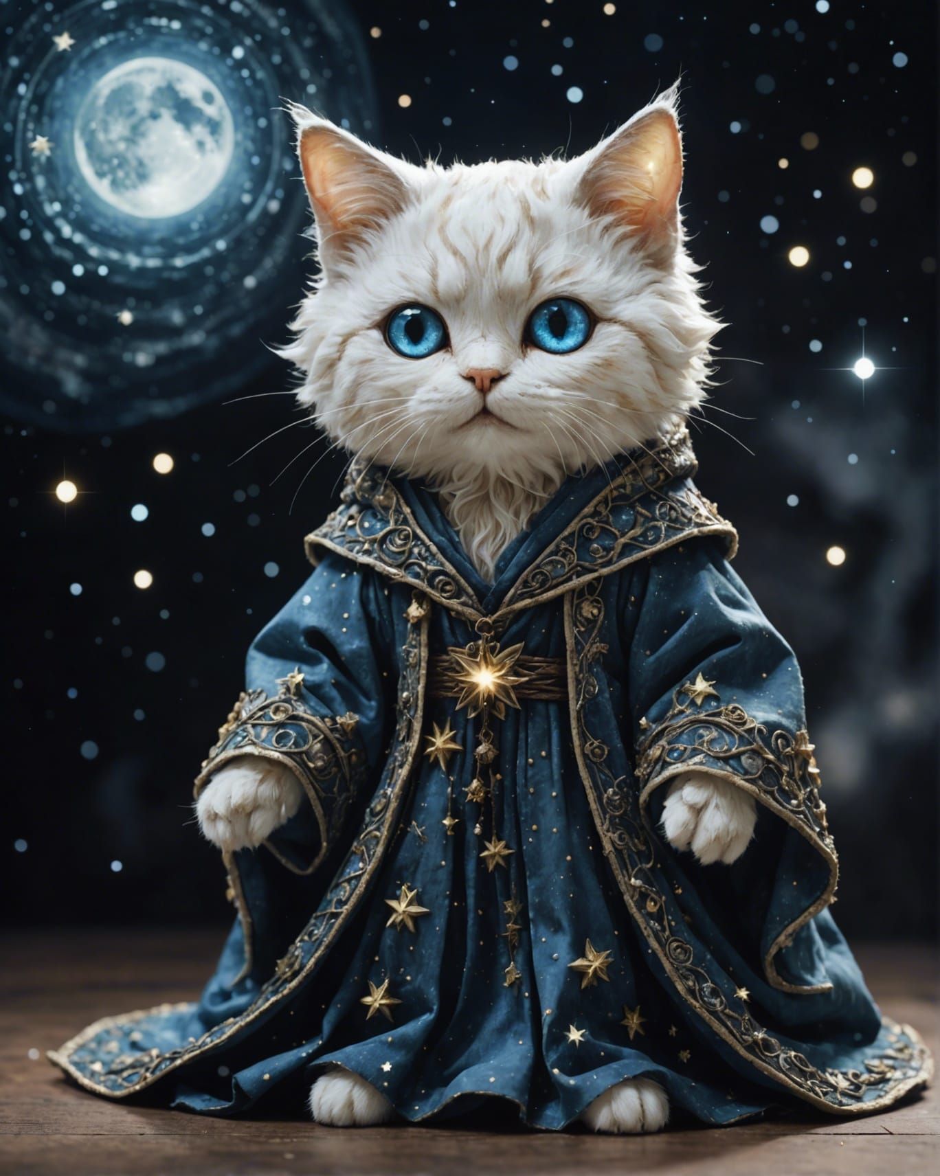 Luminous Galaxy Cat Doll Surrounded by Stars