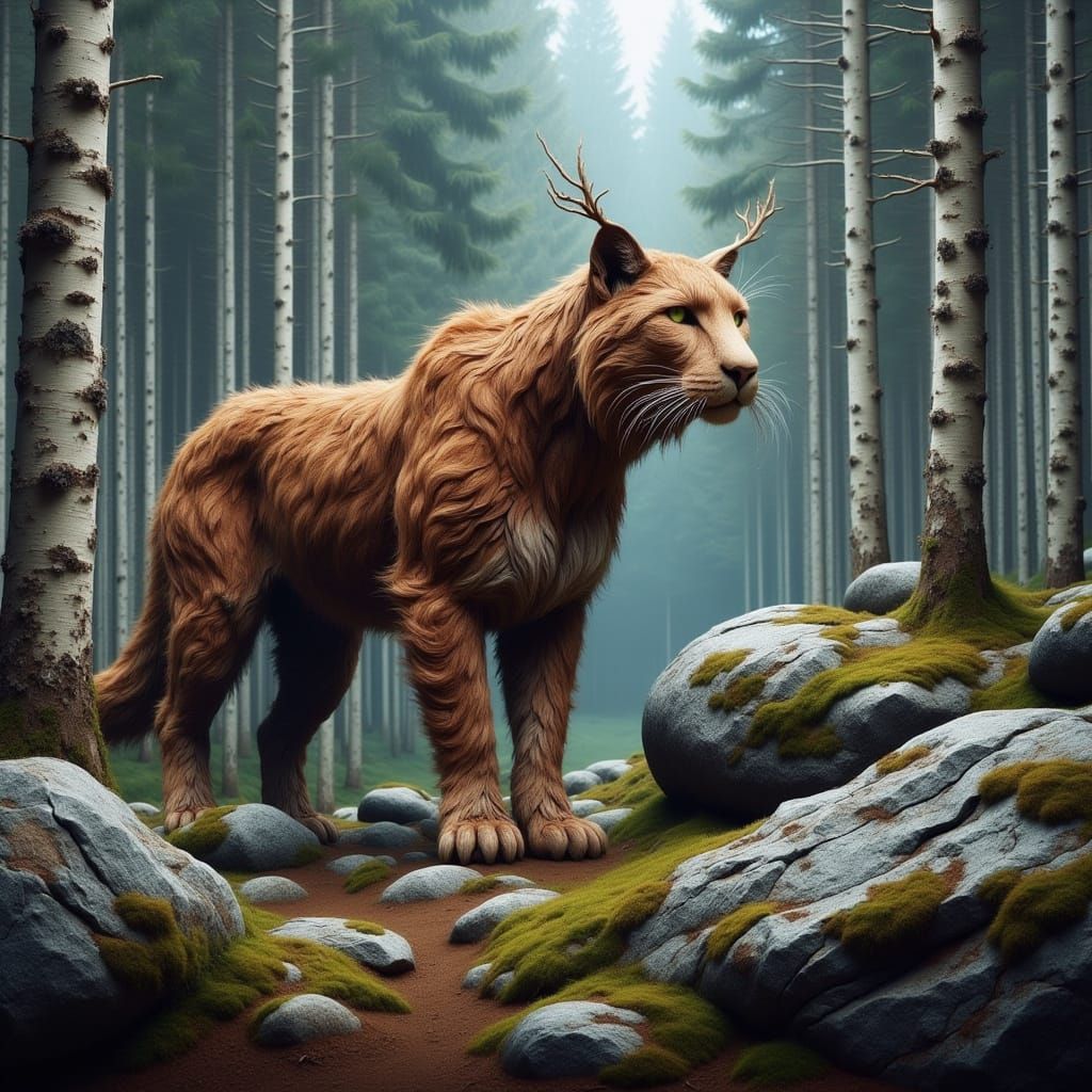 Mountain Lion in Birch Forest Landscape