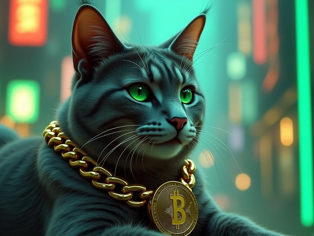 Regal Cat in Neon Cityscape: Hyper-Realistic Concept Art
