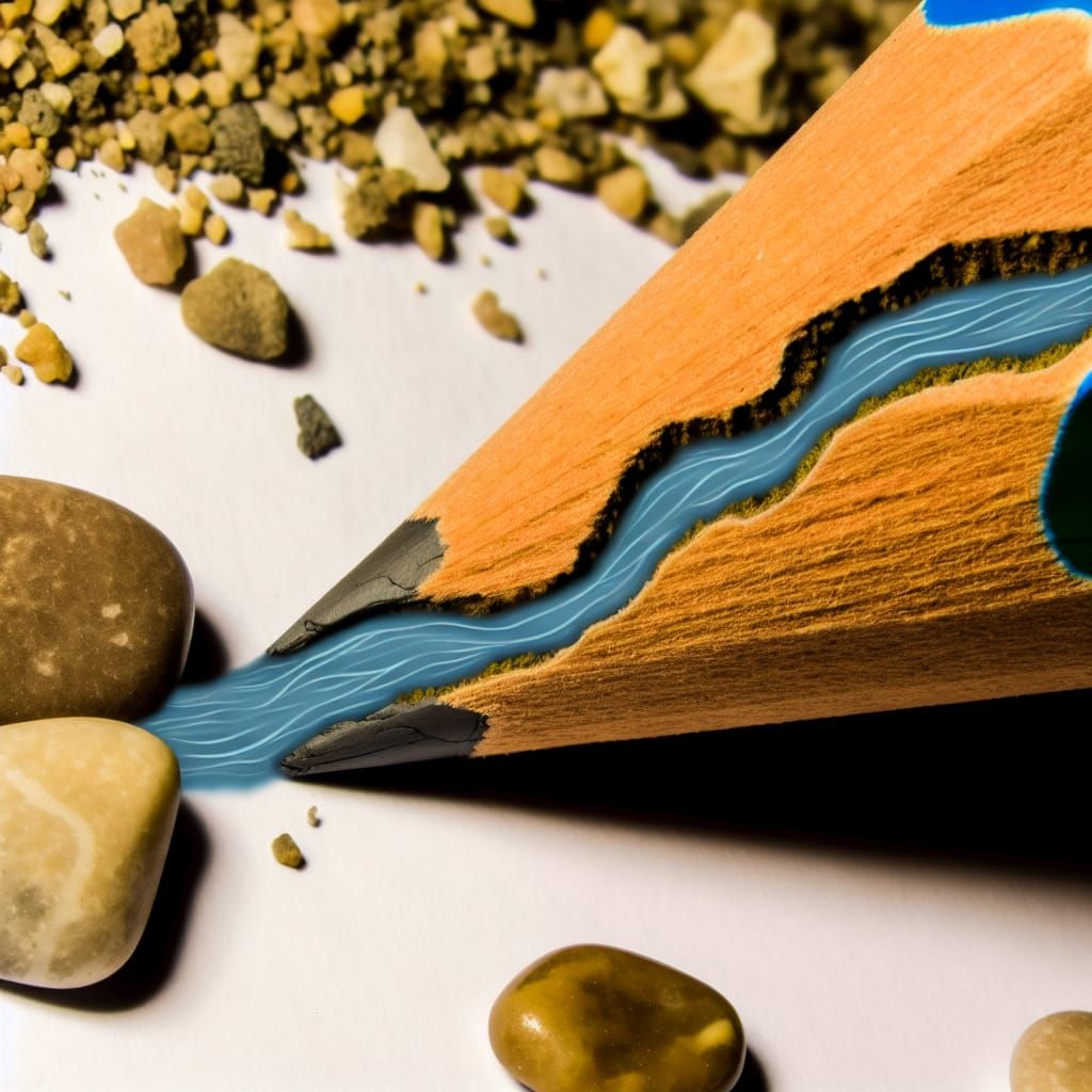 Macro Photo of Pencil with River and Pebbles