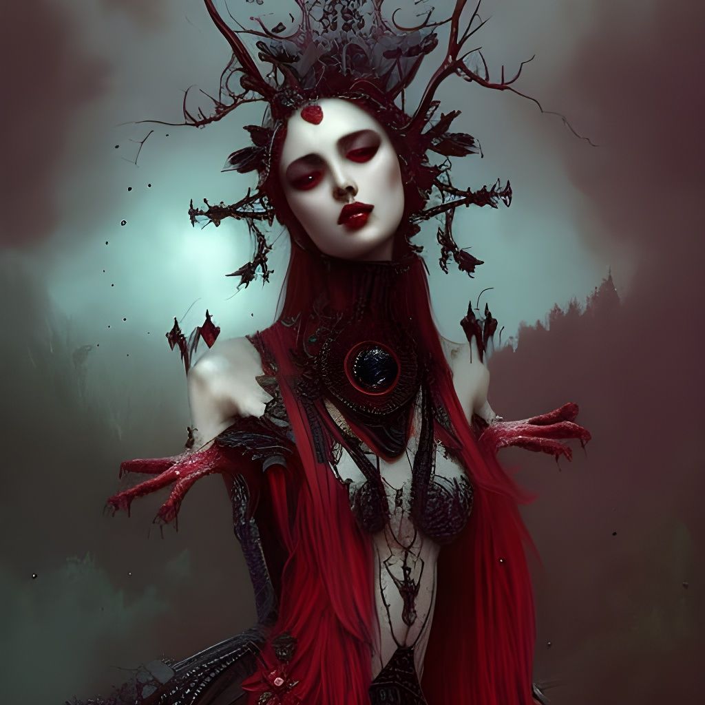 Vampire Goddess with Fangs in Hyperdetailed Fantasy Style