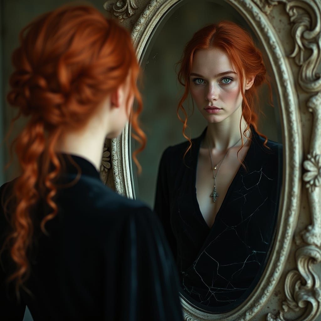 Victorian Woman's Reflection as Warrior