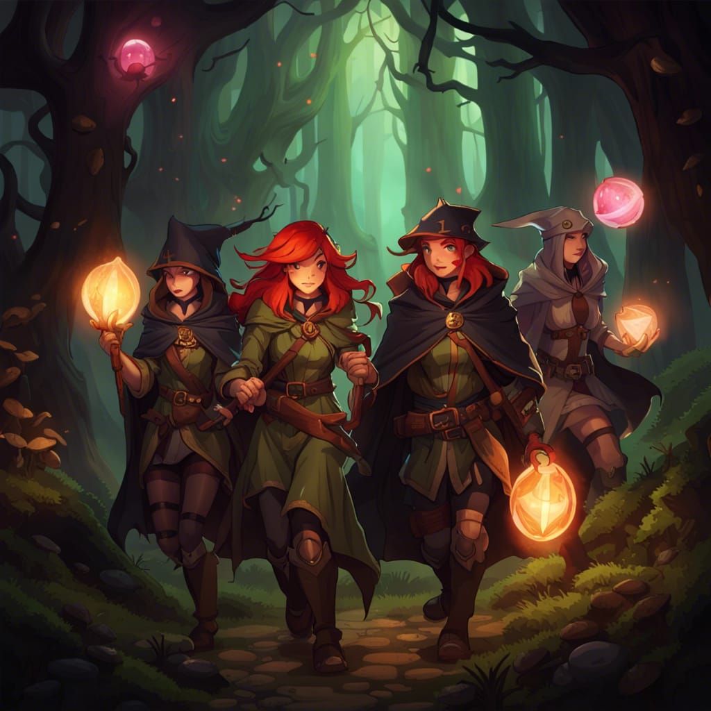 D&D Party in Mushroom Forest, Fantasy Concept Art
