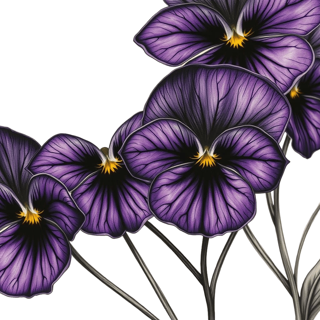 Hyperdetailed Charcoal Drawing of Viola Black Delight Flower...