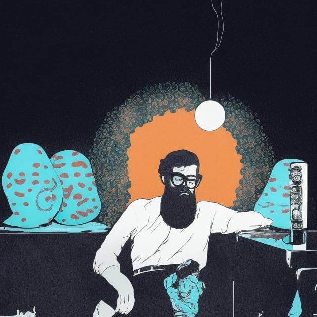 Hipster in Psychedelic 1960s Lounge Illustration
