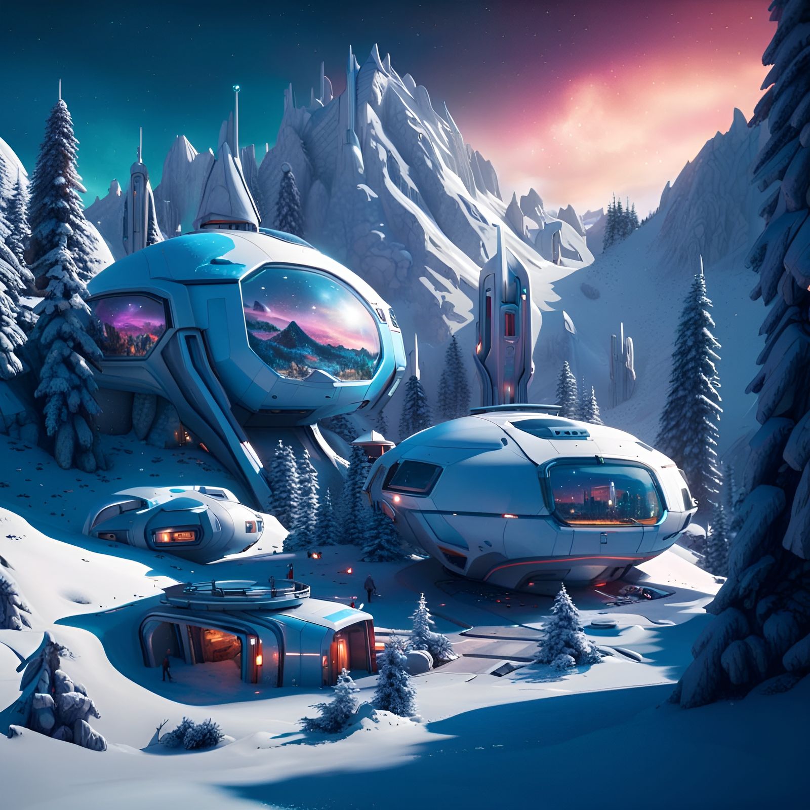 Futuristic Snow Village in the Alps: Matte Painting