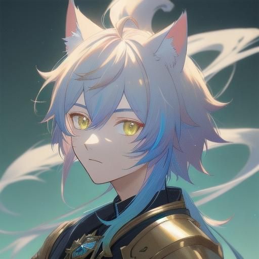 Anime Catboy in Gold Armor: 3D Art Portrait