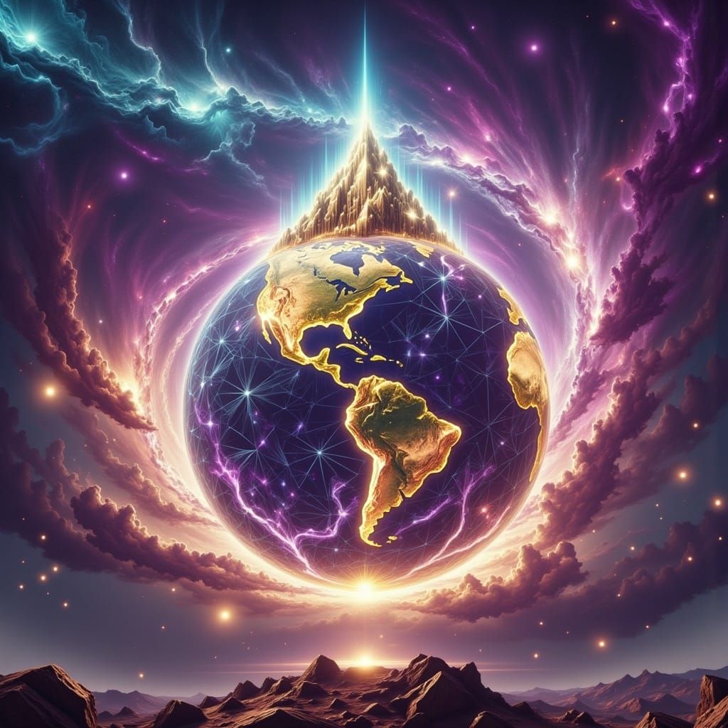 Diamond Planet Radiating Light and Energy: Illustration