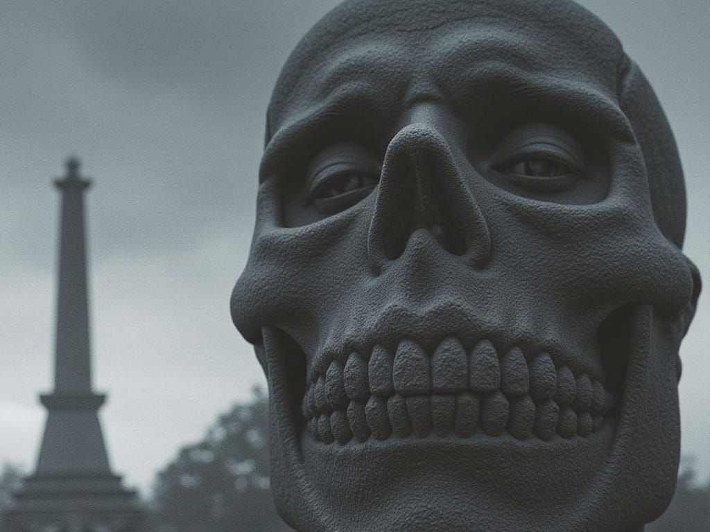 Runestone Skull with Carved Runes in Dark Fantasy Style