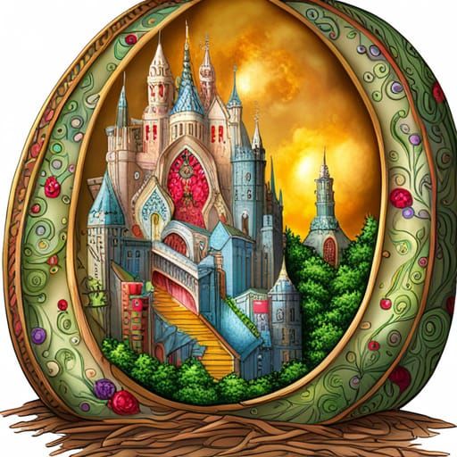 Giant Easter Egg with Bunny, Detailed Painting