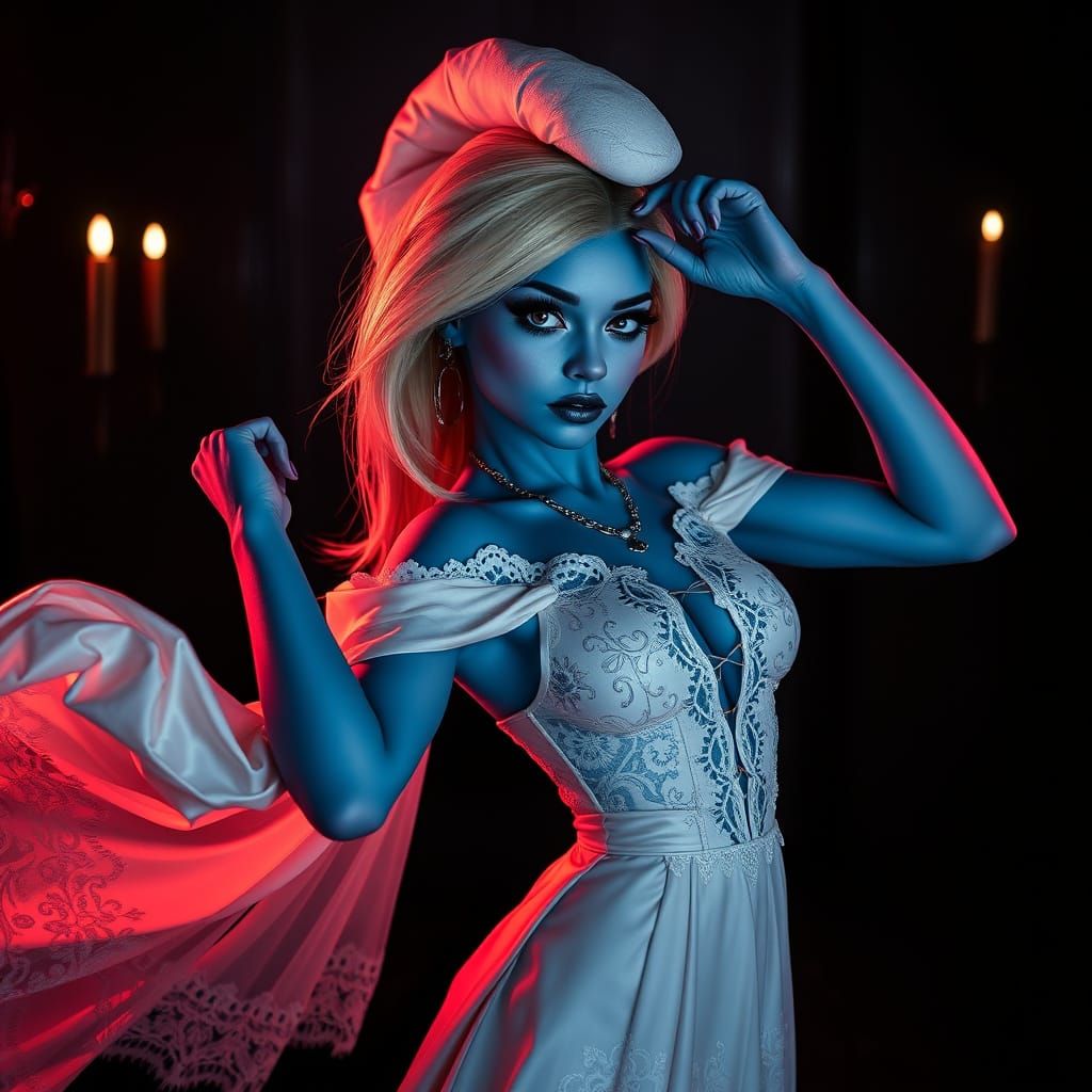 Gothic Goddess Smurfette in Dark Fantasy Setting