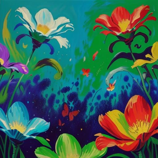 Vibrant Neo-Impressionist Masterpiece of Martian Garden with...