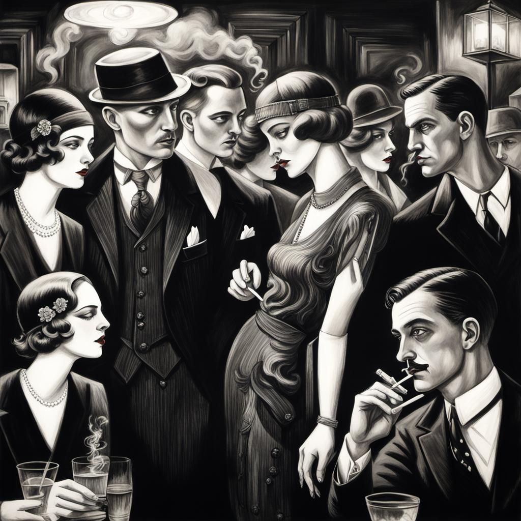 1920s Prohibition Speakeasy in Charcoal Art Style
