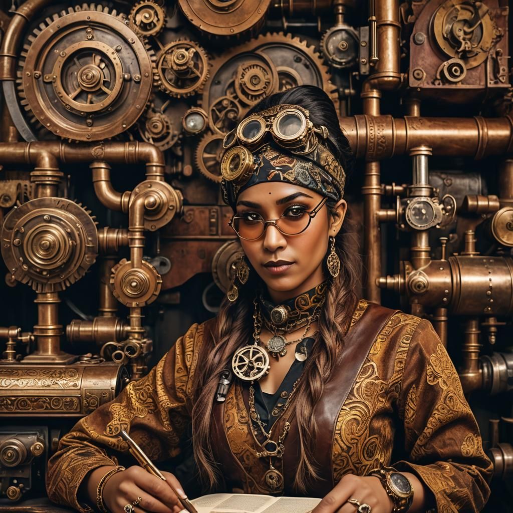 Steampunk Portrait of Muslim Woman with Book