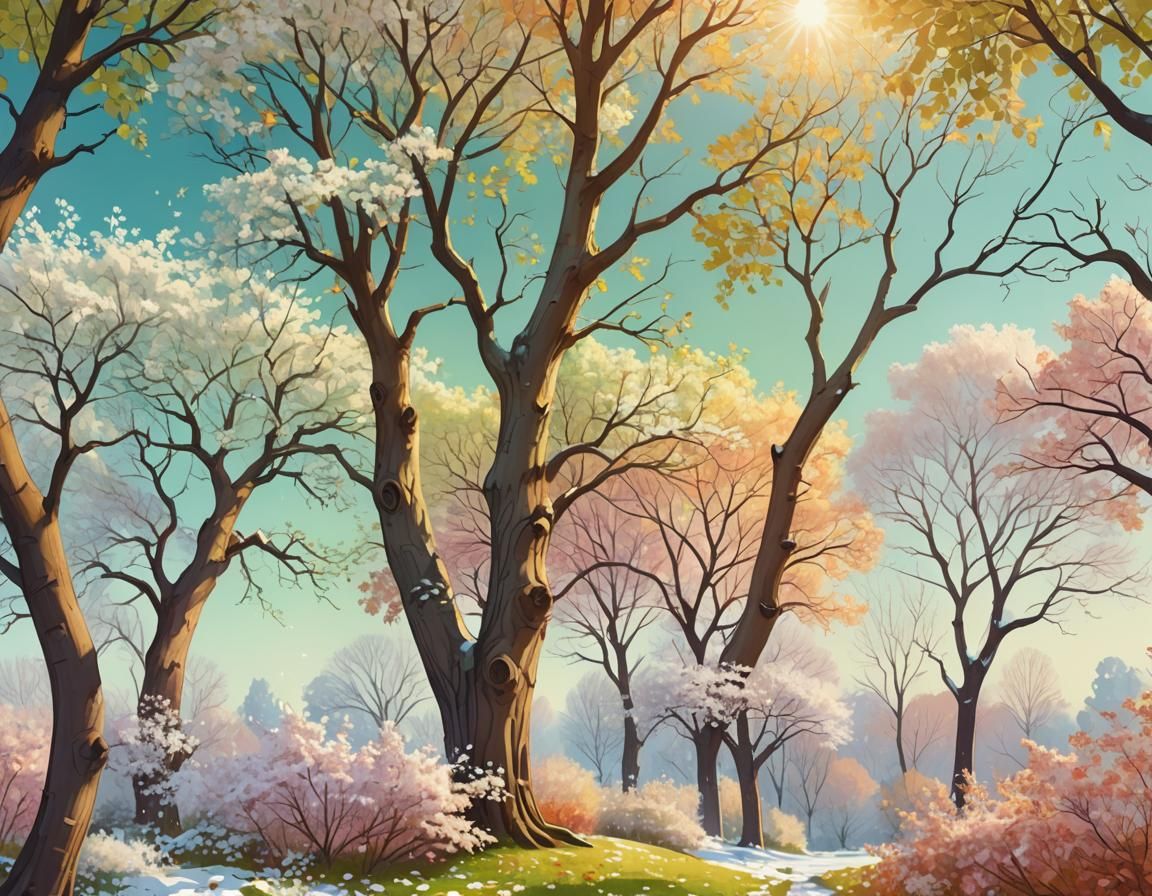 Four Seasons Landscape in Digital Illustration
