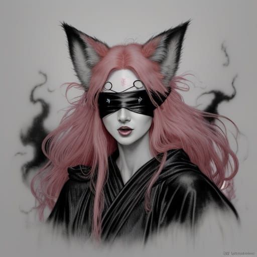 Fox-Girl in Occult Robes Screaming