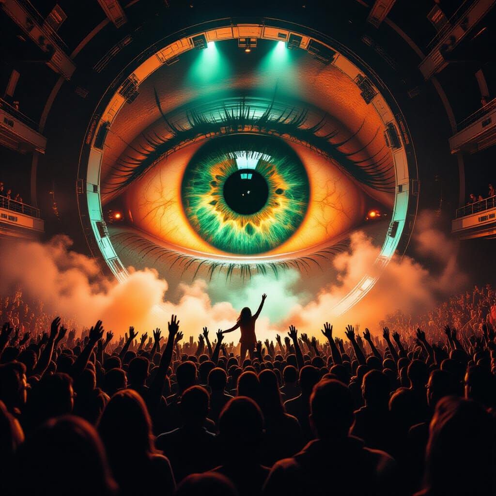Gigantic Eye Observes Massive Dancefloor in Cavernous Space