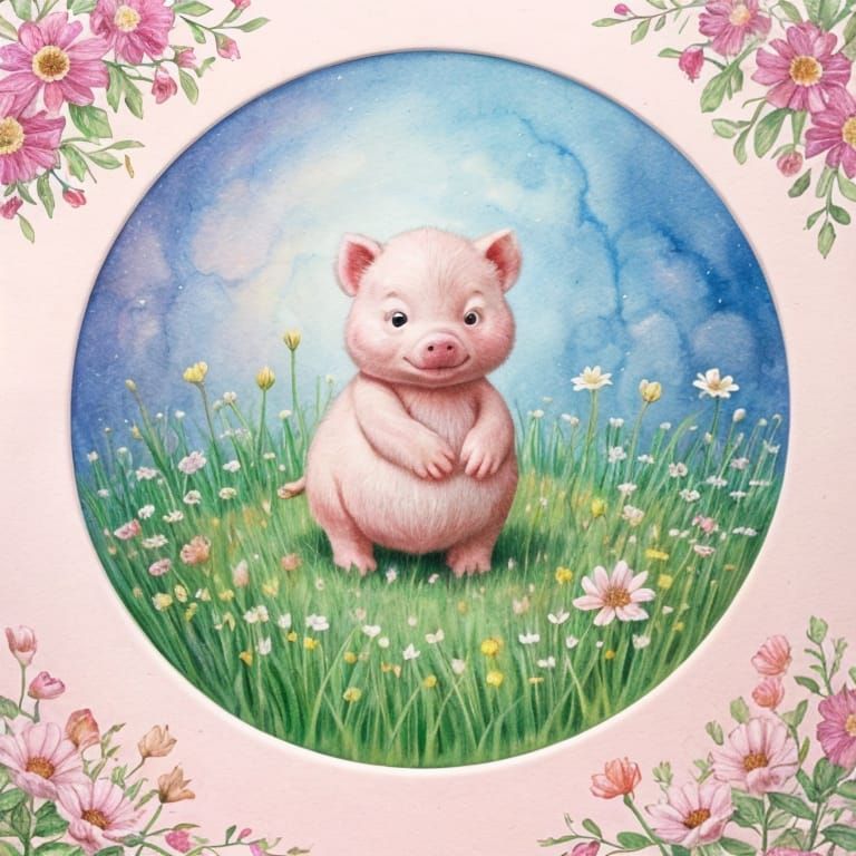 Delicate Piglet Portrait in Pastel Colors