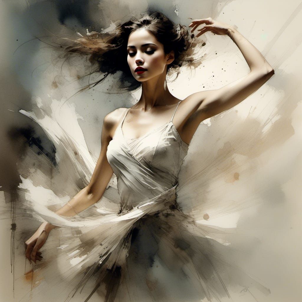 Dramatic Dancer: Watercolor Illustration in Classic Style