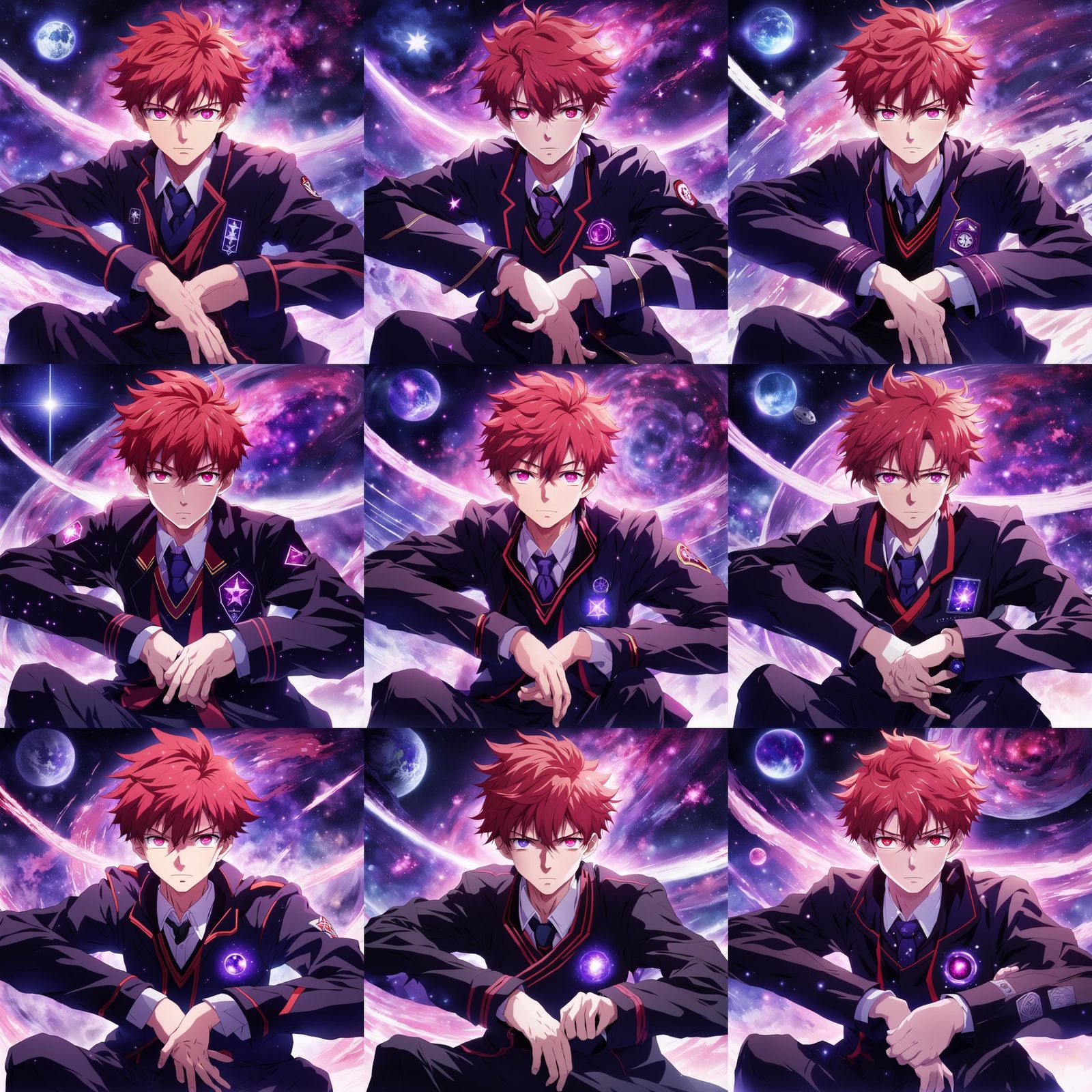 Anime Student in Outer Space with Red Aura