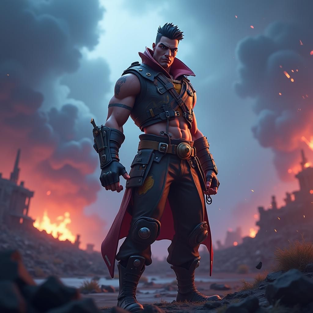 Fortnite Hero in Dystopian Landscape