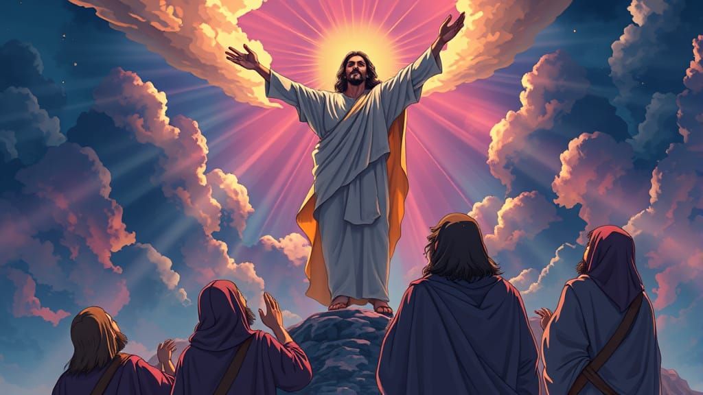 Jesus Ascending to Heaven in Manga Style