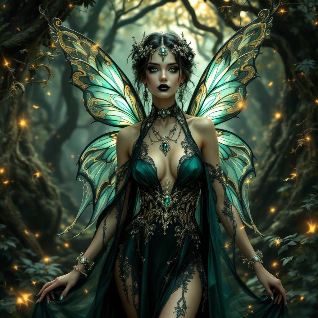 Gothic Fairy in Opulent, Art Nouveau-Inspired World