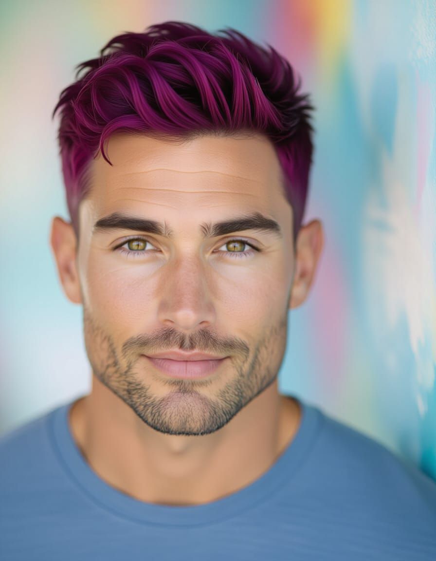Photorealistic Portrait of Man with Fuschia Hair