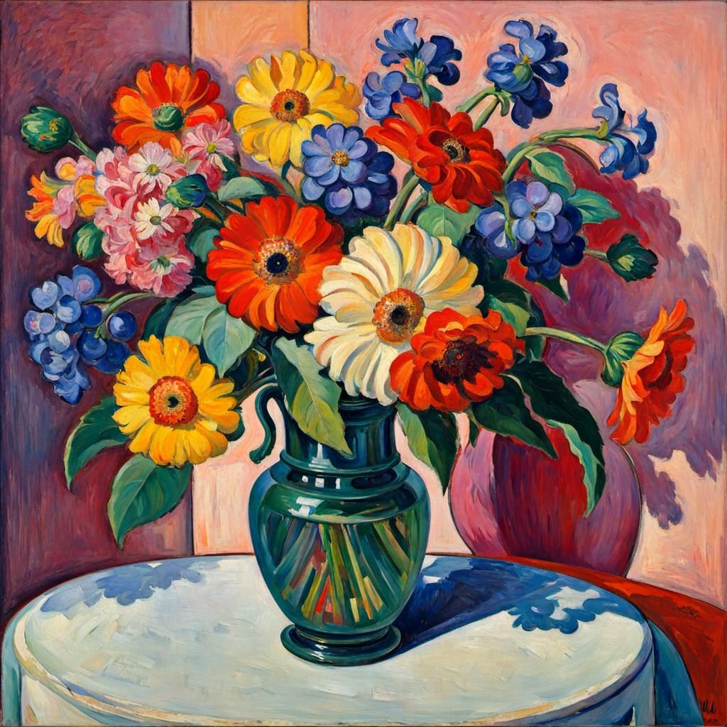 Fauvist Floral Still Life Inspired by Oskar Moll