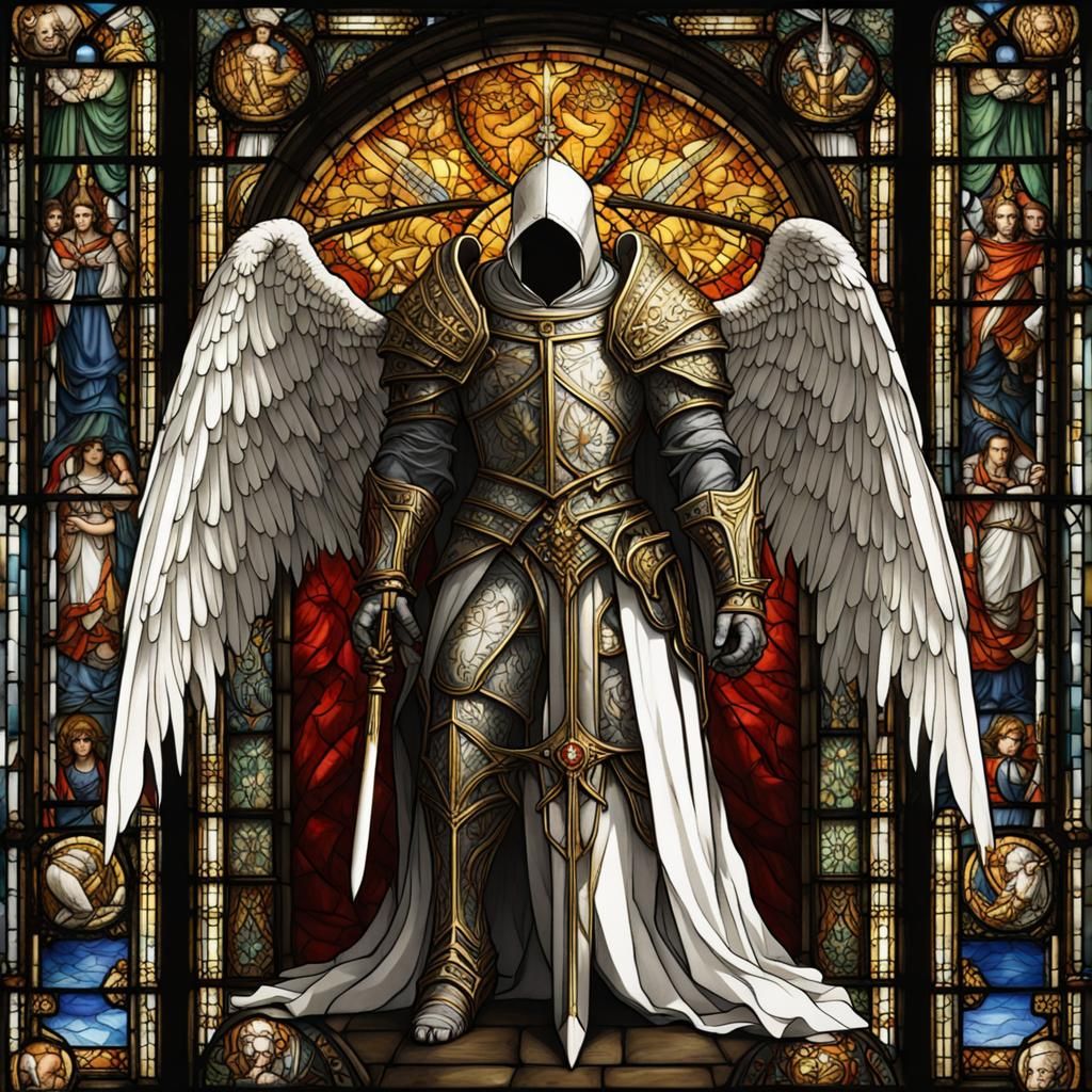Gothic Angel Knight in Stained Glass Style