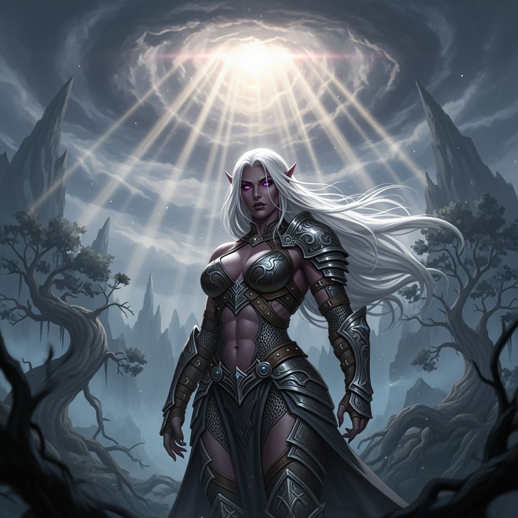 Divine Drow Warrior in Ethereal Sunlight