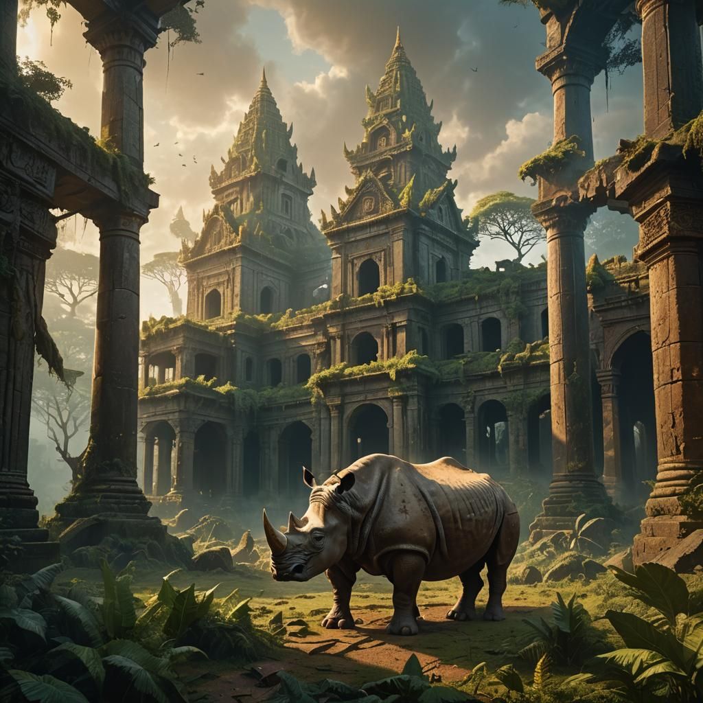 Majestic Rhino Gazelle in Ancient Temple Ruins