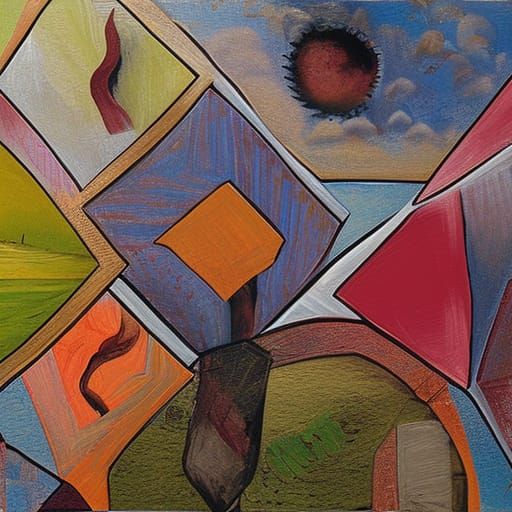 Surrealist Cornucopia with Dodecahedron in Abstract Expressi...