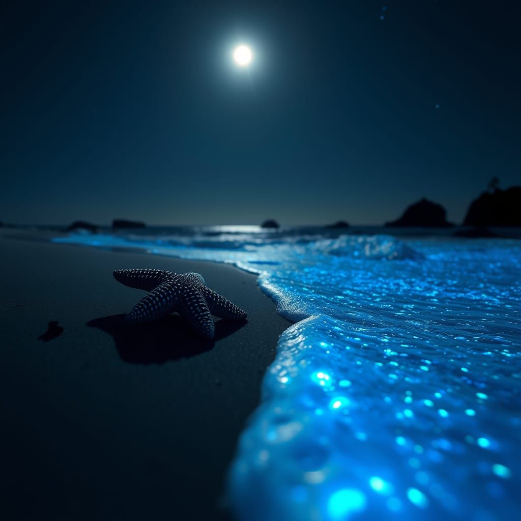 Ethereal Starfish Basks in Oceanic Bioluminescence
