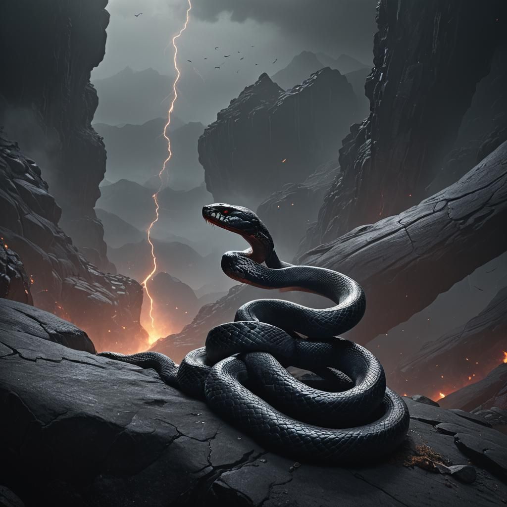 Dramatic Black Snake Emerges from Darkness