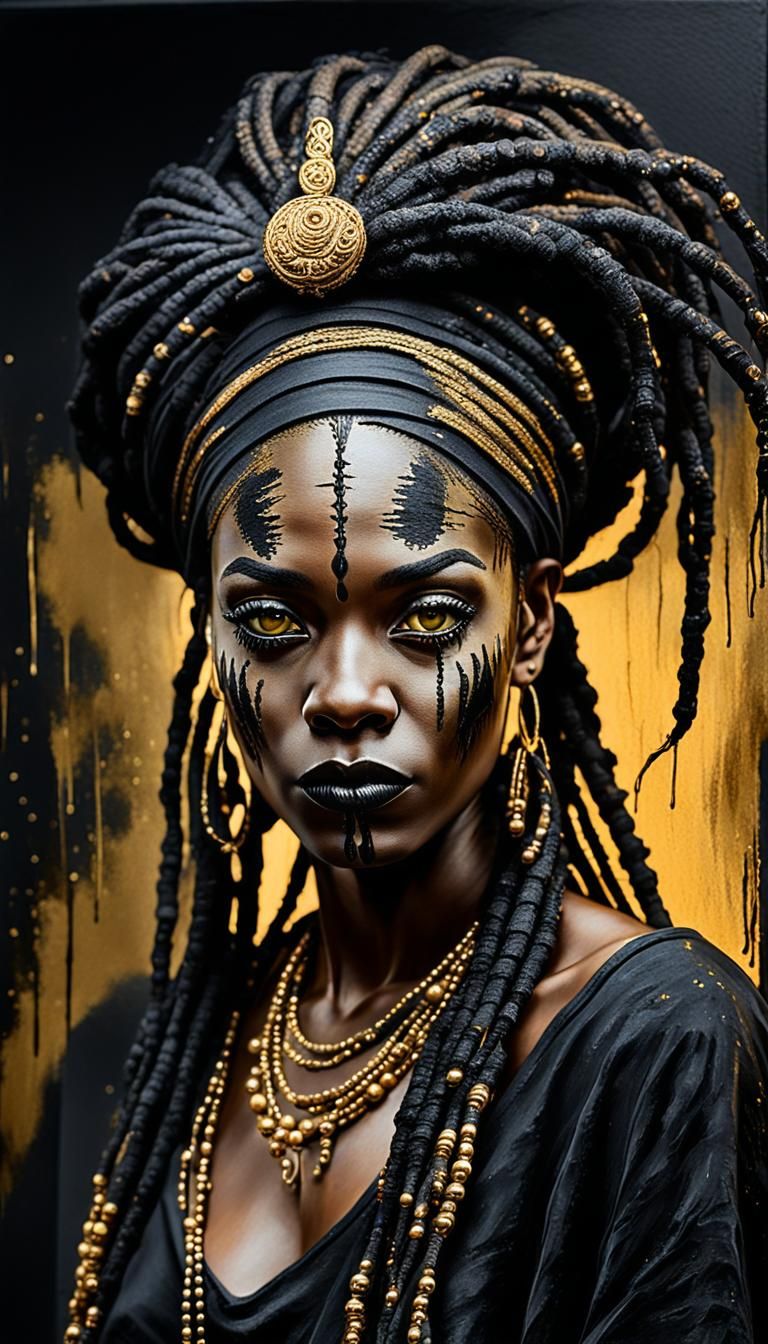 Voodoo Queen Painting with Golden Highlights