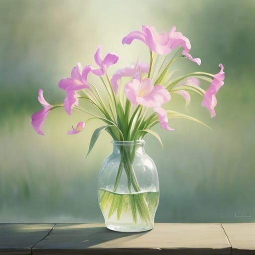 Watercolor Dream of a Gladiole in a Green Meadow