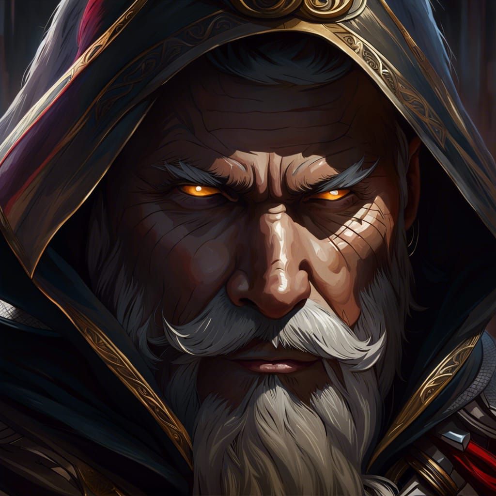 Hooded Old Man with Runes: Digital Oil Painting