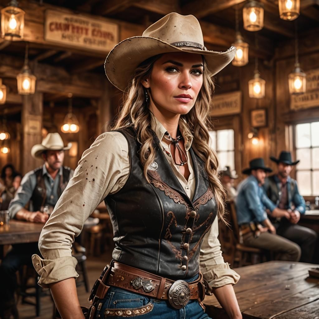 Wild West Cowgirl Gunslinger in Saloon: Photography