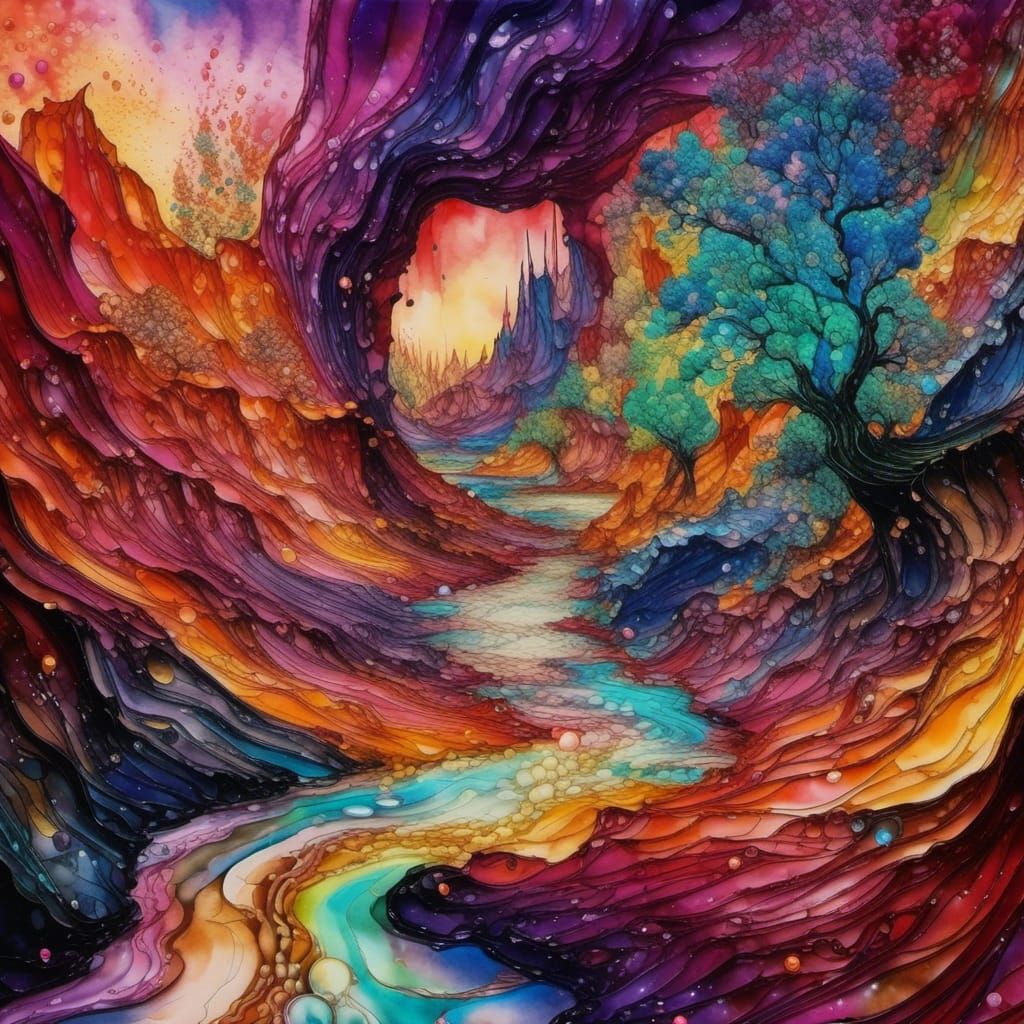 Alcohol Ink Art: Colorful Canyons and Flowing Wax