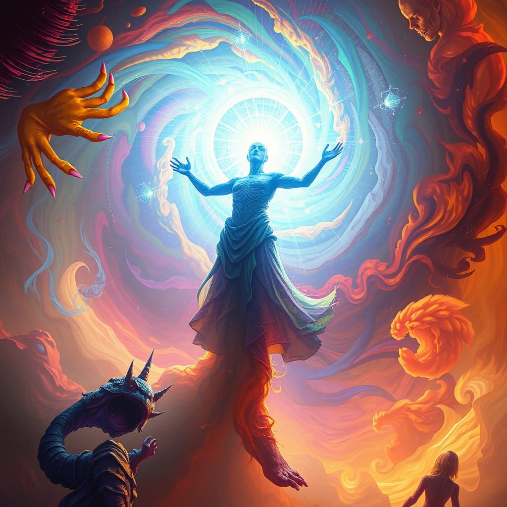 Mystical Figure Ascending in Ethereal Light