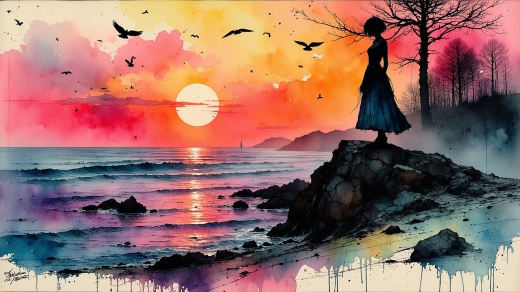 Abstract Album Art with Watercolor Sunset Aesthetic