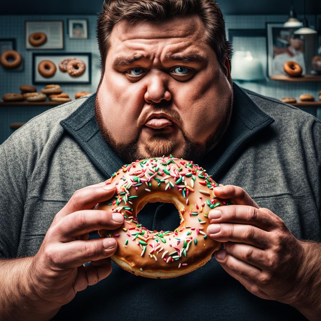Hyperrealistic Image of Man Eating Donut