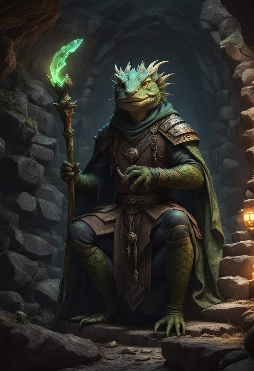 Lizard Man Druid in Subterranean Ruins