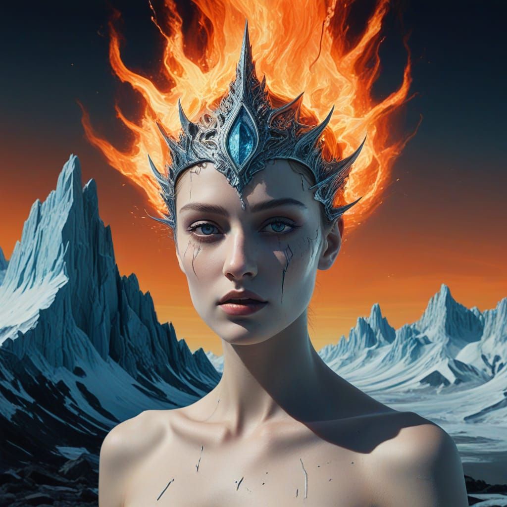 Surreal Goddess of Fire and Ice in Digital Painting